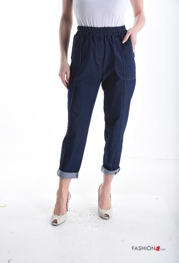 Pantalone in Cotone denim con tasche con elastico - ph 1