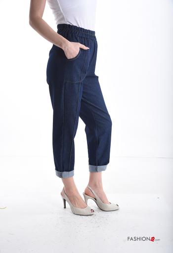 Pantalone in Cotone denim con tasche con elastico - ph 3