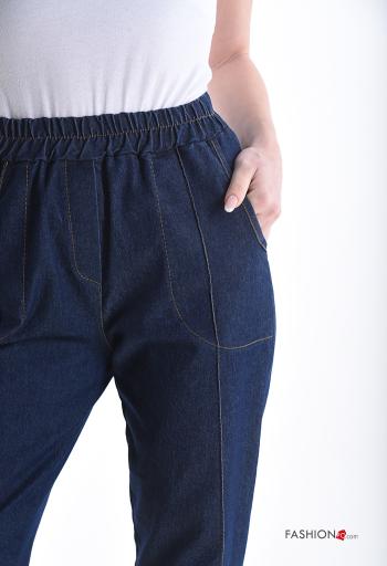 Pantalone in Cotone denim con tasche con elastico - ph 4