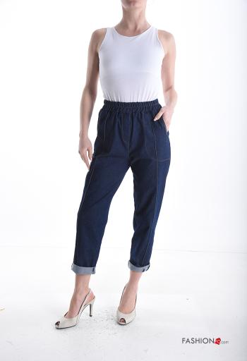 Pantalone in Cotone denim con tasche con elastico - ph 5