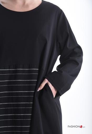 Abstract print long sleeve Cotton Dress with pockets - ph 4