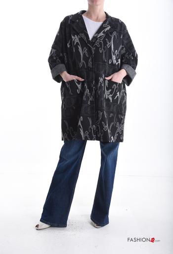 Giacca in Cotone oversize lungo Fantasia jacquard con bottoni con tasche - ph 5