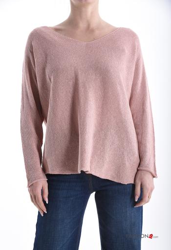 lange ärmel Strickpullover aus Baumwolle mit V-Ausschnitt - ph 1