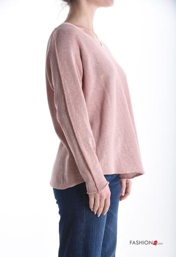 lange ärmel Strickpullover aus Baumwolle mit V-Ausschnitt - ph 3