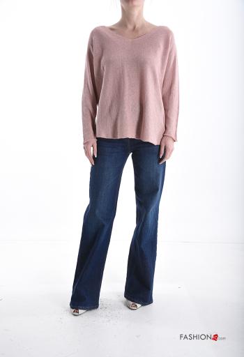 lange ärmel Strickpullover aus Baumwolle mit V-Ausschnitt - ph 5