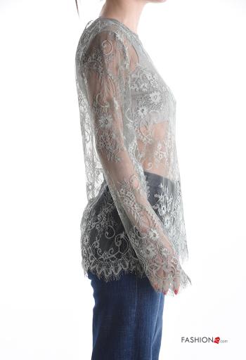 Maglietta a manica lunga pizzo girocollo Fantasia ricamata - ph 3