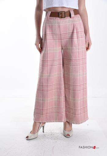 Tartan Suede wide leg Trousers with belt with pockets