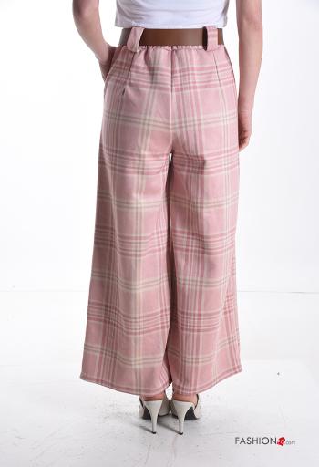 Tartan Suede wide leg Trousers with belt with pockets - ph 2