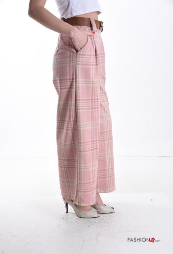 Tartan Suede wide leg Trousers with belt with pockets - ph 3