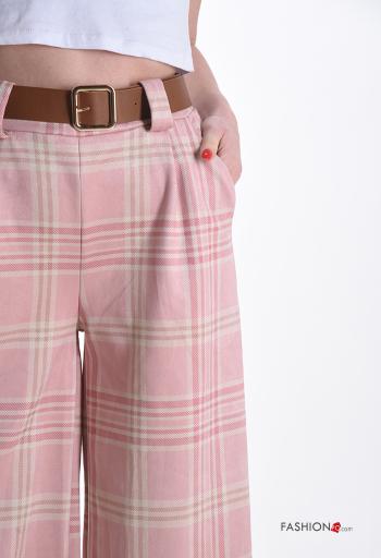 Tartan Suede wide leg Trousers with belt with pockets - ph 4