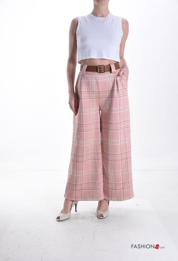 Tartan Suede wide leg Trousers with belt with pockets - ph 5