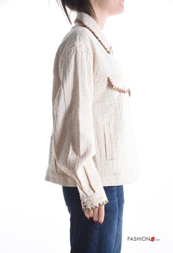 Chaqueta de Lino manga larga Patrón bordado con botones con bolsillos - ph 3