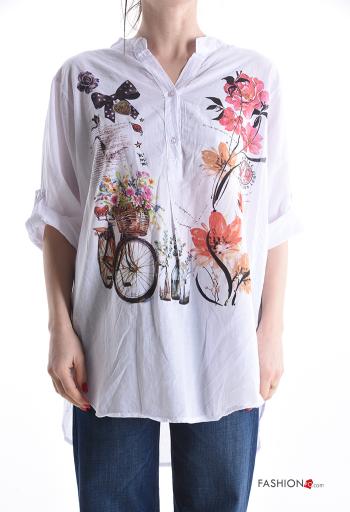 Blouse en Coton imprimé à boutons à col en V