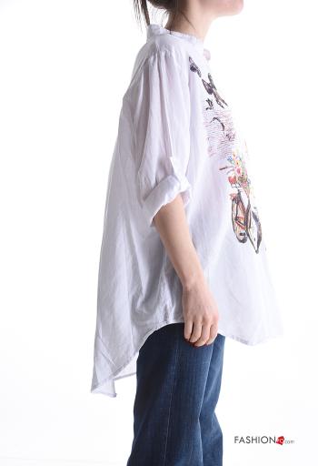 Blouse en Coton imprimé à boutons à col en V - ph 3