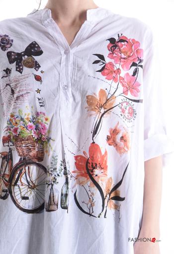 Blouse en Coton imprimé à boutons à col en V - ph 4