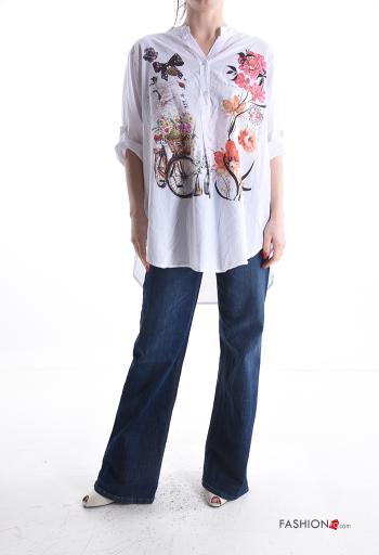 Blouse en Coton imprimé à boutons à col en V - ph 5