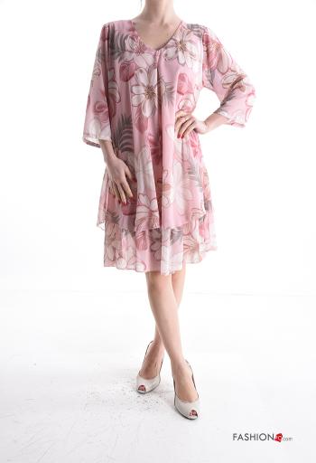Floral Dress with v-neck 3/4 sleeve