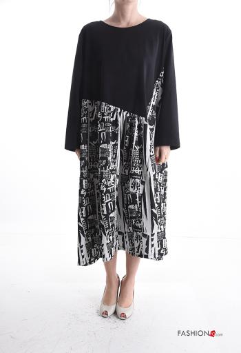 Abstract print long sleeve Dress with pockets