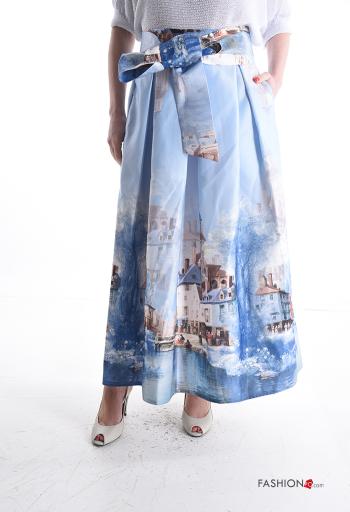 Patterned full Skirt with pockets with fabric belt with bow - ph 1