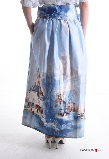 Patterned full Skirt with pockets with fabric belt with bow - ph 2