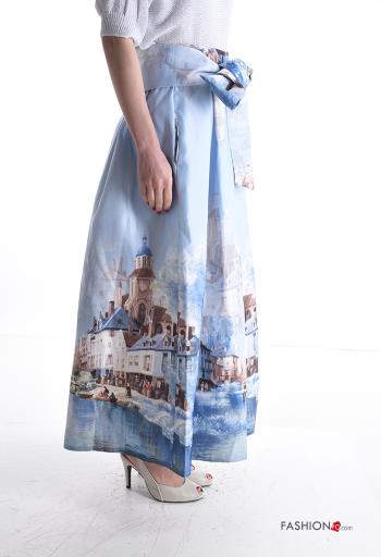 Patterned full Skirt with pockets with fabric belt with bow - ph 3