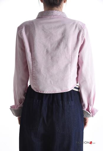 Chemise en Coton courte en denim à collet à boutons avec strass - ph 2