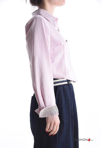 Chemise en Coton courte en denim à collet à boutons avec strass - ph 3