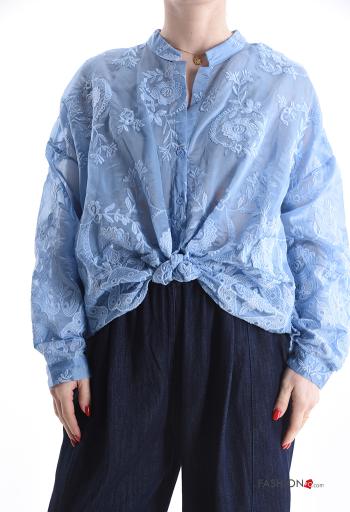 Embroidered long sleeve Cotton Shirt with v-neck - ph 1