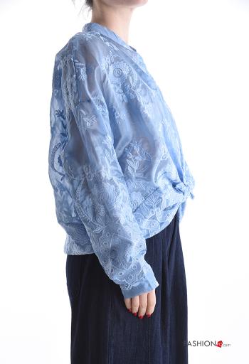 Embroidered long sleeve Cotton Shirt with v-neck - ph 3