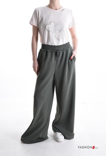 Calças de treino cintura subida wide leg com cordão com elástico - ph 5