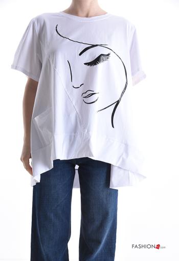 T-shirt in Cotone maniche corte asimmetrico Fantasia artistica - ph 1