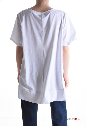 T-shirt in Cotone maniche corte asimmetrico Fantasia artistica - ph 2