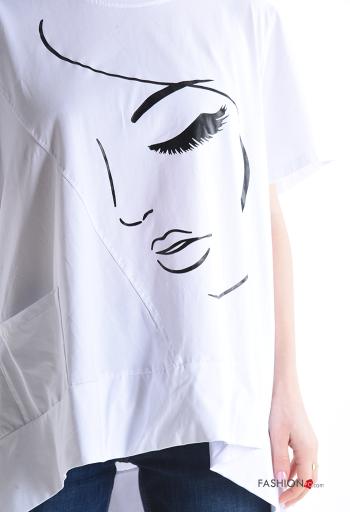T-shirt in Cotone maniche corte asimmetrico Fantasia artistica - ph 4