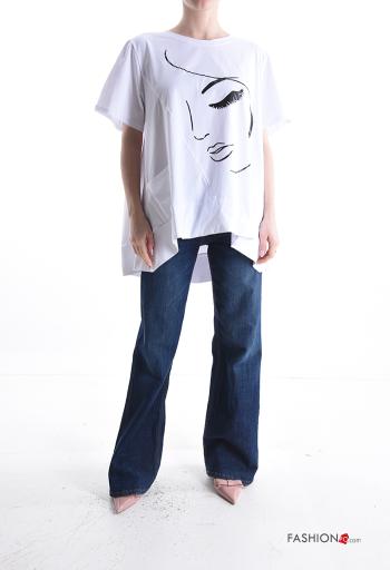 T-shirt in Cotone maniche corte asimmetrico Fantasia artistica - ph 5