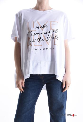 Lettering print short sleeve asymmetrical Cotton T-shirt - ph 1