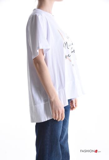 Lettering print short sleeve asymmetrical Cotton T-shirt - ph 3