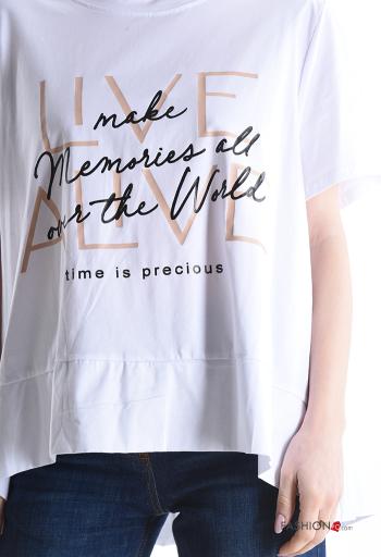 Lettering print short sleeve asymmetrical Cotton T-shirt - ph 4