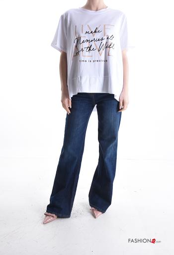 Lettering print short sleeve asymmetrical Cotton T-shirt - ph 5