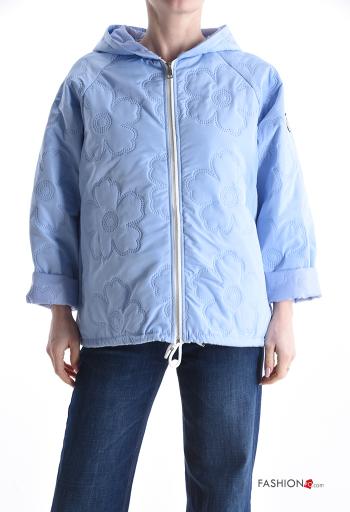 Plumífero Estampado Floral con bolsillos con capucha con cordón con cremallera - ph 1