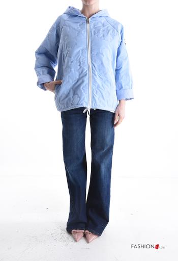 Plumífero Estampado Floral con bolsillos con capucha con cordón con cremallera - ph 5