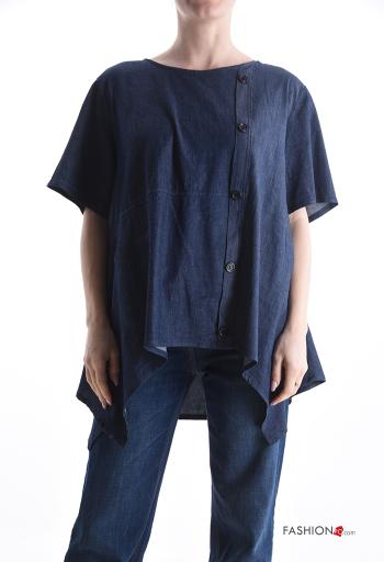 Blouse en Coton manches courtes en denim asymétrique à boutons