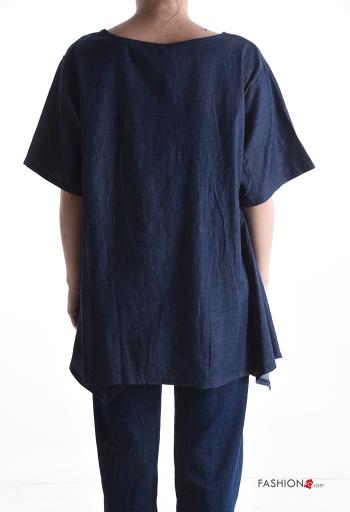 Blouse en Coton manches courtes en denim asymétrique à boutons - ph 2