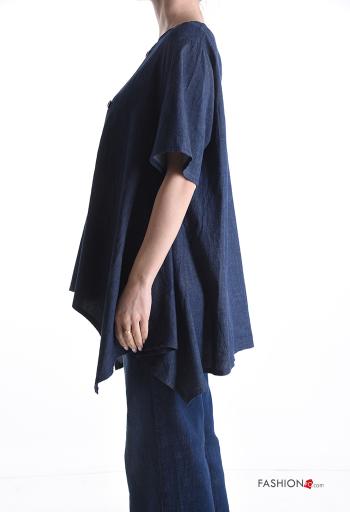 Blouse en Coton manches courtes en denim asymétrique à boutons - ph 3