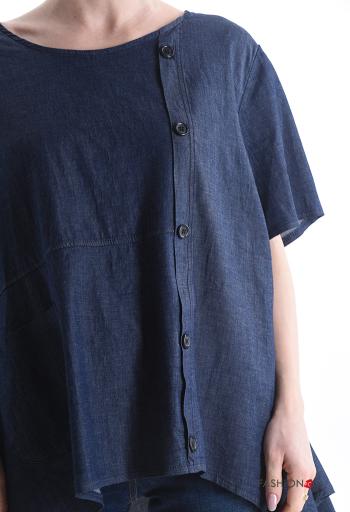 Blouse en Coton manches courtes en denim asymétrique à boutons - ph 4