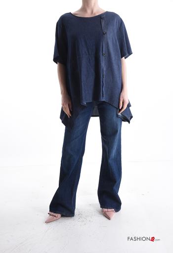 Blouse en Coton manches courtes en denim asymétrique à boutons - ph 5