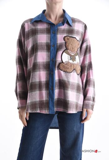 Camisa de Algodón tela vaquera manga larga Estampado tartán con botones - ph 1