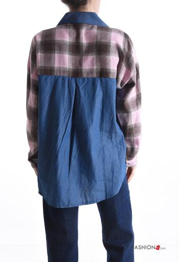 Camisa de Algodón tela vaquera manga larga Estampado tartán con botones - ph 2