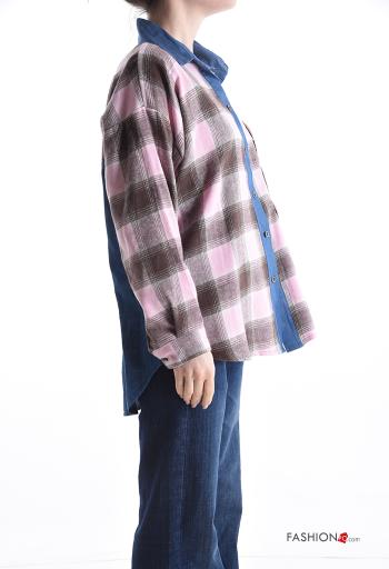 Camisa de Algodón tela vaquera manga larga Estampado tartán con botones - ph 3