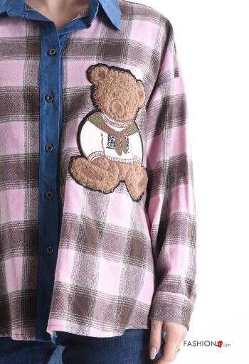 Camisa de Algodón tela vaquera manga larga Estampado tartán con botones - ph 4