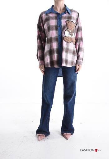 Camisa de Algodón tela vaquera manga larga Estampado tartán con botones - ph 5